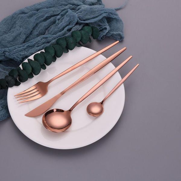 

rose gold 18/10 stainless steel cutlery set for weddings dinnerware coffee ice tea spoon chopsticks knife silverware sets