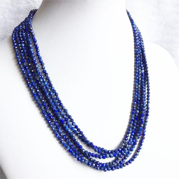 

chains 42+5cm 3mm faceted lapis necklace for women natural stone bead choker collares abacus gift jewelry, Silver