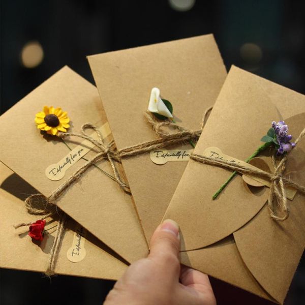 

greeting cards 10pc mini envelope vintage diy kraft paper wedding invitation card with fashion handmade dry flower party gift