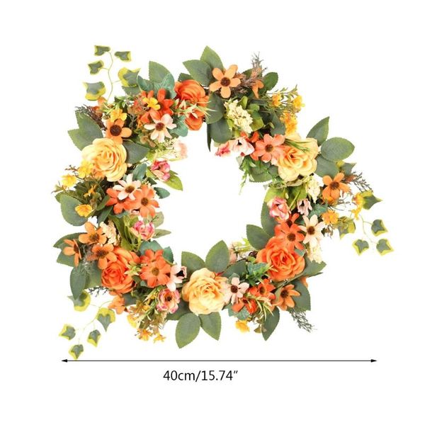 

decorative flowers & wreaths wild chrysanthemum peony wreath artificial flower door orange simulation silk garland household front