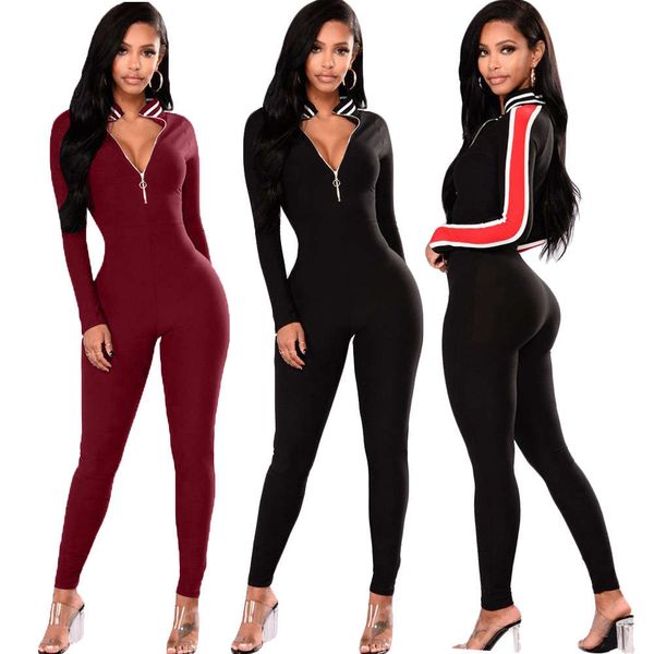 

new long sleeve striped jumpsuit for autumn and winter, White