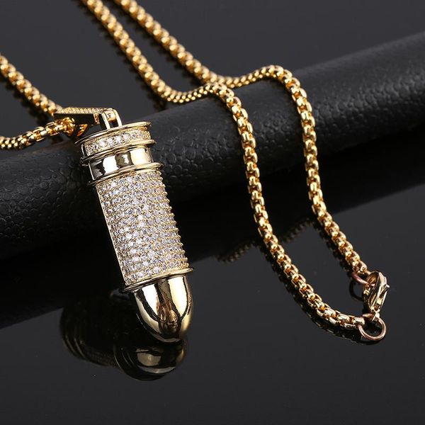 

pendant necklaces hip hop shiny crystal pendants gold color necklace for men overbearing side leakage jewelry accessories, Silver