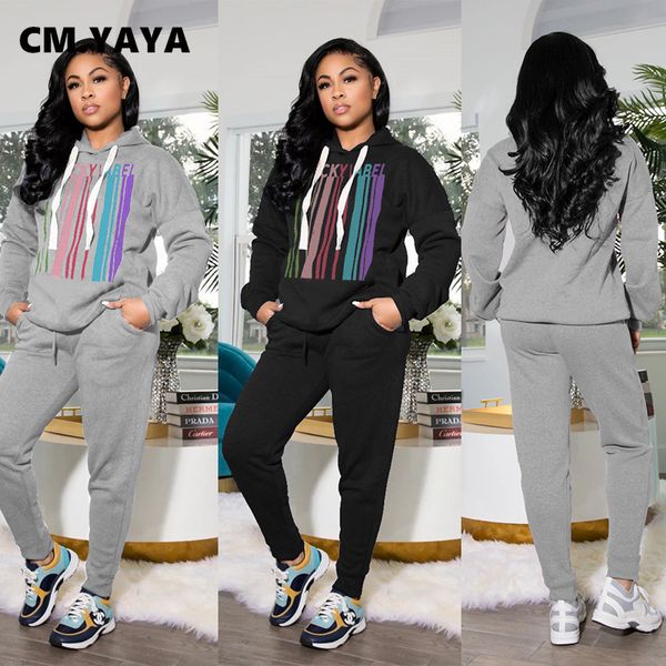 

letter striped sweatsuit two 2piece set for women fall winter fitness outfit hoodies + jogger pants set street trasuitby air, White