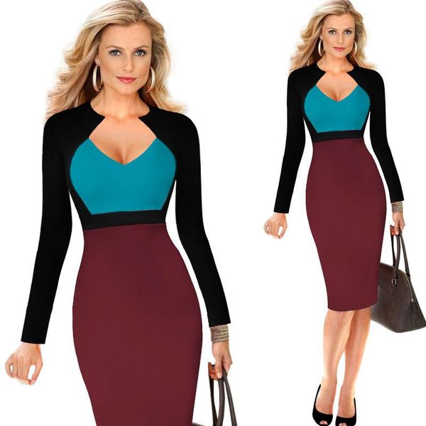 

women's wool & blends women's dress deep v-neck color blocking fashion, Black