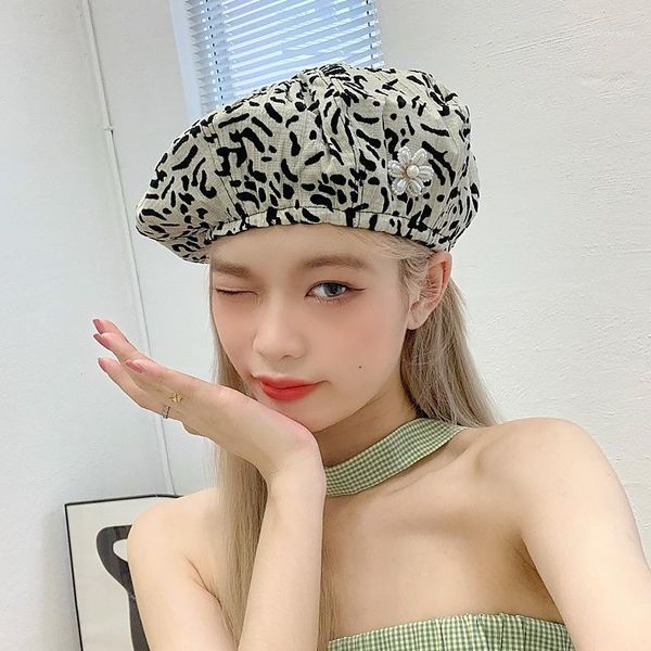 

berets women's beret summer cotton pearl flower black white leopard print fashion cloud hat elegant shopping outdoor trendy lady caps, Blue;gray