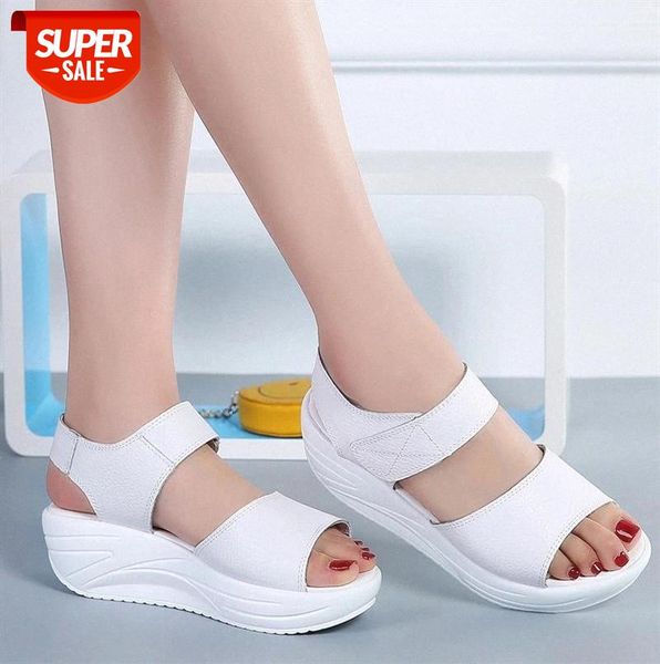 

summer sandals women shoes 2021 solid hook & loop comfortable thick heel casual wedges shoes female sandals chaussure femme #ji5q, Black
