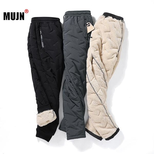 

men's pants winter warm men sweatpants thick lambskin cashmere casual trousers fashion slim straight-leg plus size 7xl, Black
