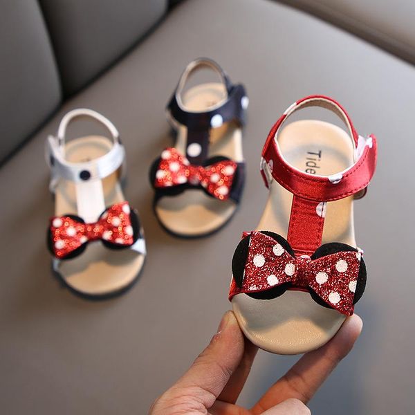 

sandals 2021 summer kids toddler girls children korean version bow princess shoes cute little soft bottom beach, Black;red