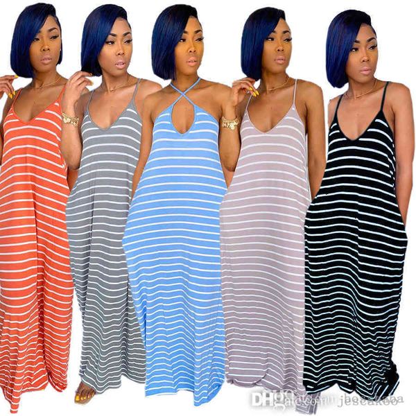 

summer maix dresses sleeveless scoop neck striped print loose dress casual suspender vest skirt plus size clothing, Black;gray