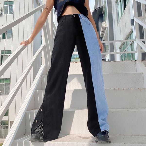 

women's jeans vintage woman denim long pants cowboy female loose streetwear high waist women trousers split clothes wide leg jean w2622, Blue