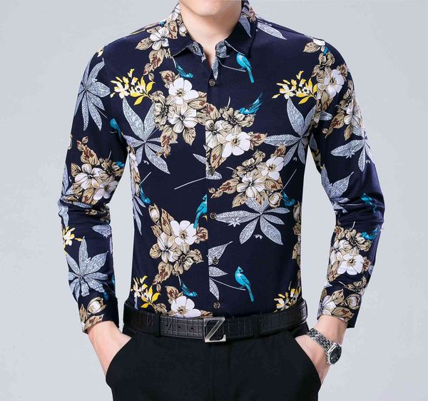 

spring and autumn mercerized cotton printed long sleeve thin lapel cardigan casual floral shirt large loose dad, Black