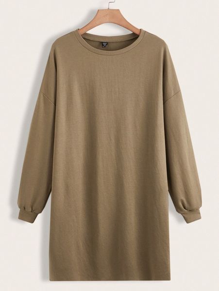 

plus drop shoulder solid pullover s00p#, Black