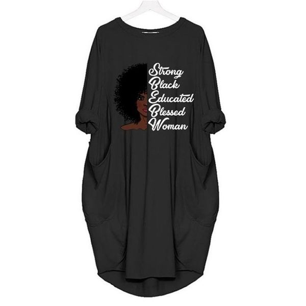 Forte negro preto abençoado mulher personalizada cor gráficos letras impressão t-shirt para mulheres t-shirt fêmea top plus size tops 210322
