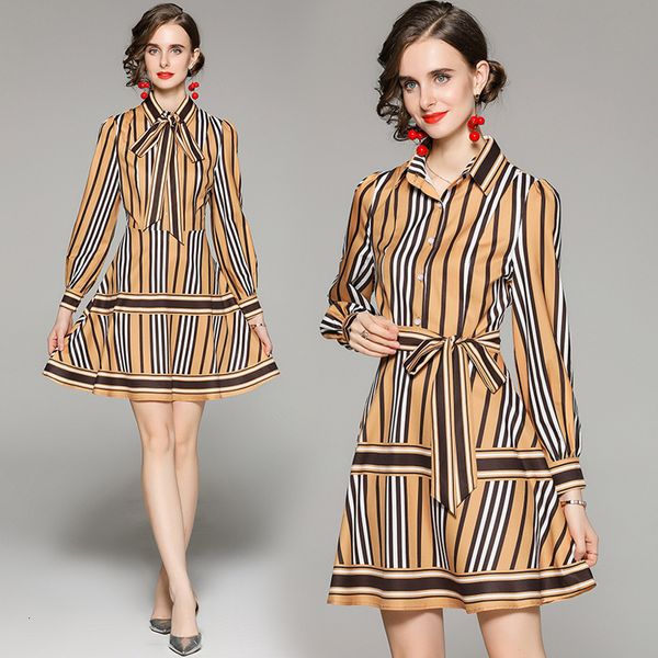 

striped shirt skirt women's autumn 2021 fashion waist closing slim positioning print dress, Black;gray