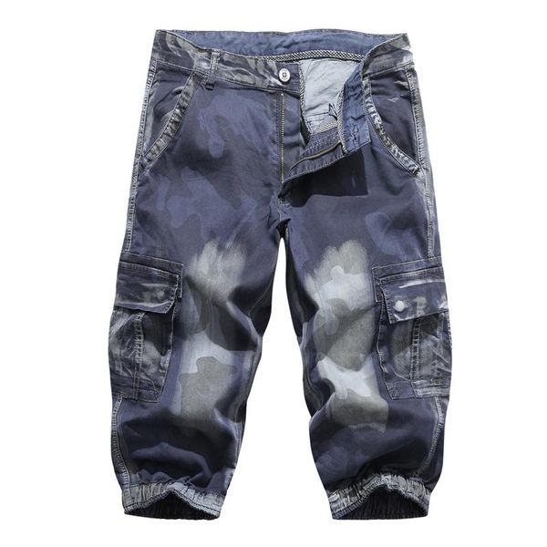 

men's pants camo cropped cargo shorts plus-size multi-pocket calf-length, Black