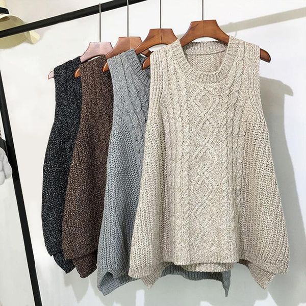 

autumn and winter clothing women sweaters thick wool vest knitted loose large size round neck in long sleeve the section, White;black