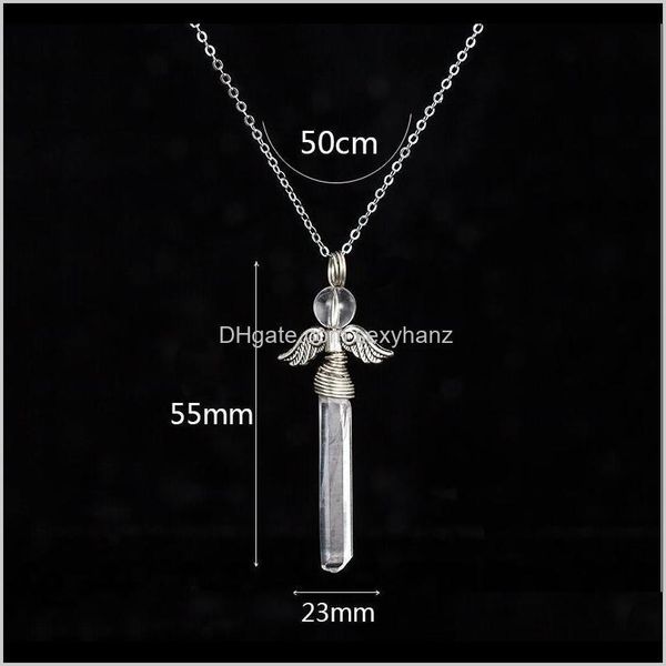 

rock loose beads jewelry natural stones angel wings handmade winding clear quartz necklace reiki chakra crystal pendant romantic gift qyfc d, Black