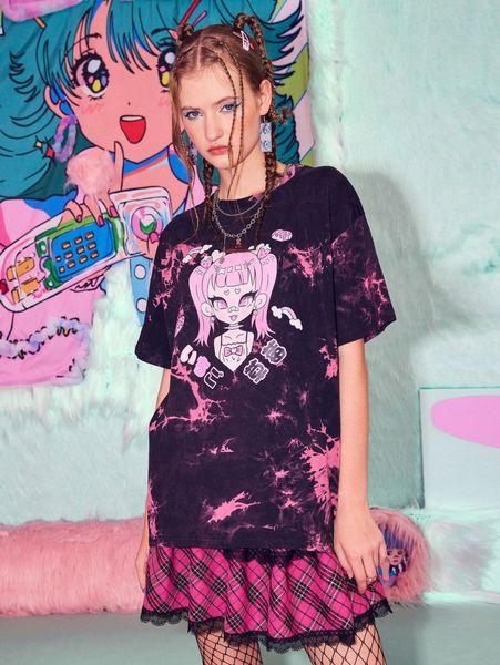 

romwe figure graphic tie dye tee s0ez#, White