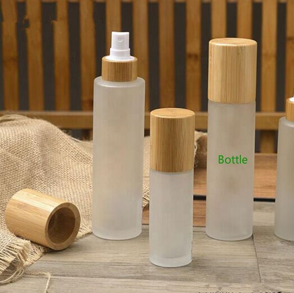 

storage bottles & jars full bamboo cover 50ml 100ml 150ml frosted clear pump lotion bottle 1oz 2oz 4oz frost glass mist spray