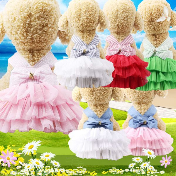 

dog apparel dog dress stripe suspender skirt mesh spring and summer