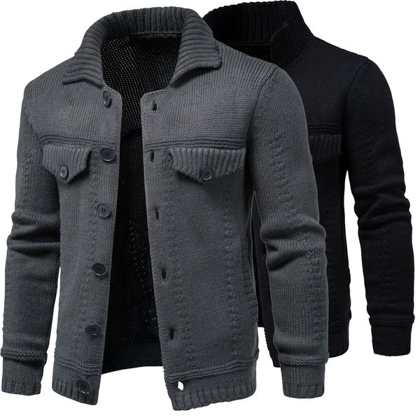 

winter warm men cardigan casual solid color single breasted lapel sweater men simple slim mens slim cardigan for man, White;black