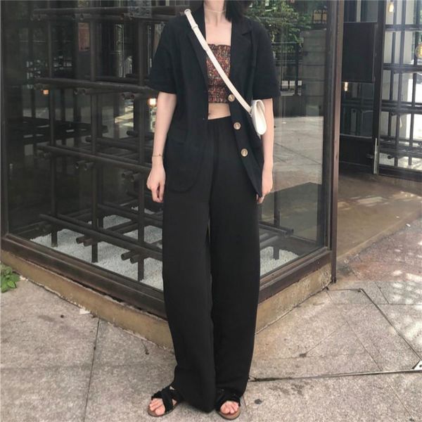 

women's suits & blazers women summer half sleeve jackets coat single breasted chaqueta mujer black veste femme loose plus size blaser f, White;black