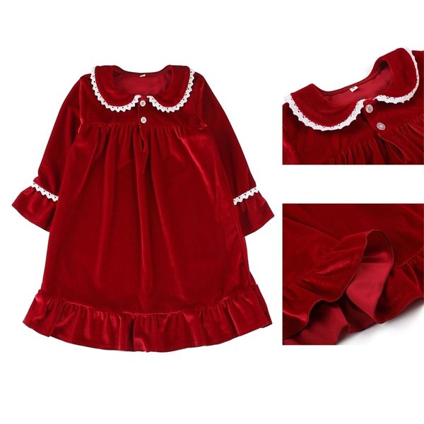 Velour inverno Red pijamas Fantasia irmãzinha Meninas do Natal Roupa de Noite Folho blusa Nightdress 211109