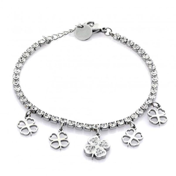 

link, chain luxury zircon stone clover waterway steel bracelet for women, Black