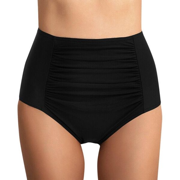

women's swimwear women high waist ruched bikini bottoms summer control swimsuit briefs pants basic elastic oversized pure colour mujer, White;black