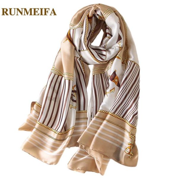 

scarves [runmeifa] 2021 fashion silk scarf women summer beach shawls and wraps 3 color 180*90cm female soft comfortable, Blue;gray