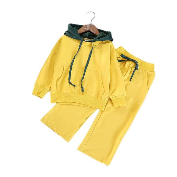 

clothing sets kids girl hoodie set spring long sleeve pullover sweatshirt and pants 2pcs sweatsuit solid color casual outfit, White