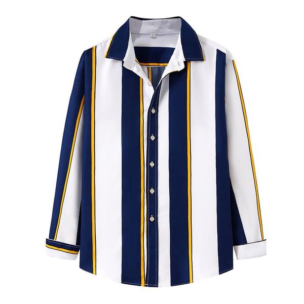 

men's casual shirts mens shirt fashion striped print loose long sleeve turn down collar blouse streetwear camisetas hombre, White;black