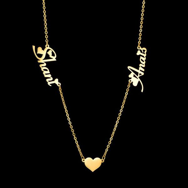 

chains stainless steel double name heart-shaped pendant multi-name necklace for valentine's day women girl fashion jewelry gift, Silver