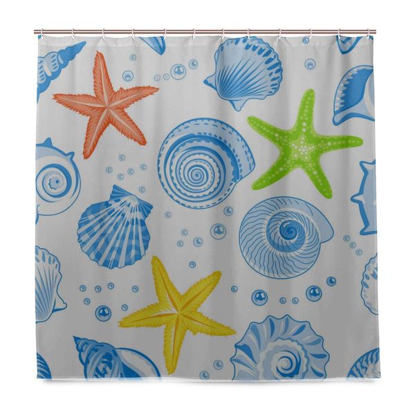 

shower curtain,seashells seamless pattern waterproof extra long bath curtain with hooks, 180 x 180cm drop(72 x 72 inch)