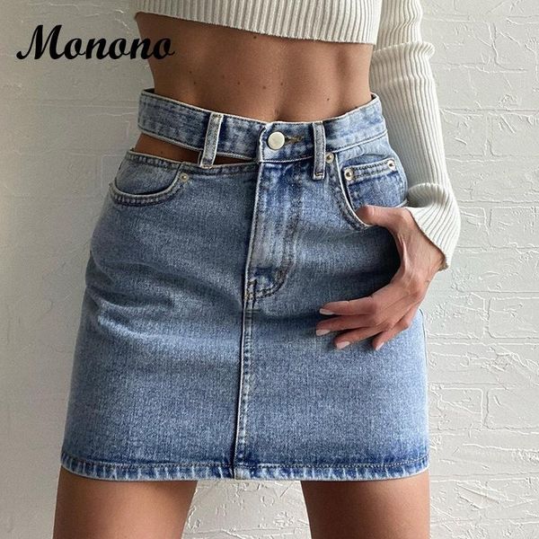 

skirts 2021 summer womens a-line hollow high waist button zipper solid mini denim elegant simple chic casual basic all-match, Black