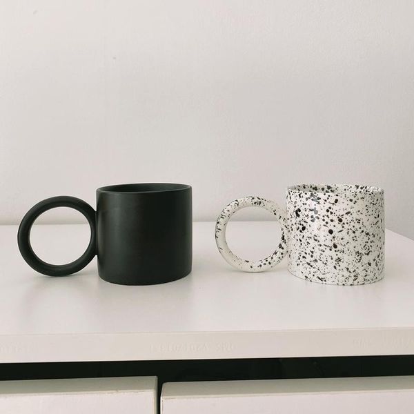 

mugs wholesale creative coffee mug with big round handle nordic white black splash-ink cups for milk water tea kitchen tableware gift
