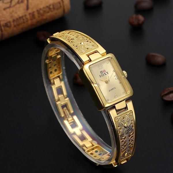 

wristwatches women vintage watches brand soxy elegant luxury quartz fashion rectangle dial watch carved patterns bracelet casual wristwat, Slivery;brown