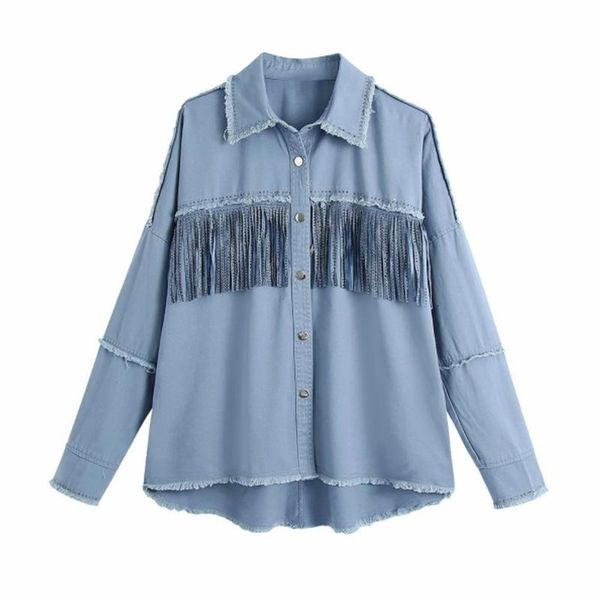 

women's jackets denim jacket women fashion tassel frayed with fringe jeans coat autumn vintage long sleeve jean outerwear chic, Black;brown