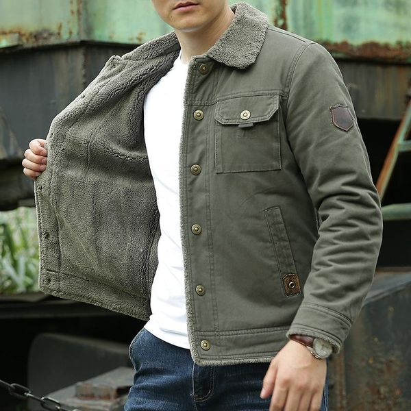 

men's down & parkas men bomber jacket winter coat plus velvet thickening green middle-aged casual short tooling loose, Black