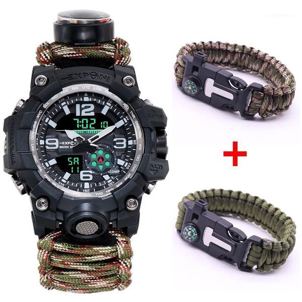 

outdoor sports watch artificial nylon strap compass emergency military waterproof watches men women umbrella rope bracelet wristwatches, Slivery;brown