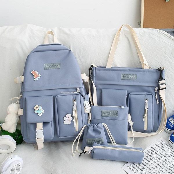 

school bags 4 pcs set harajuku women lapbackpack canvas for teenage girls kawaii college student kids book bag rucksack 2021