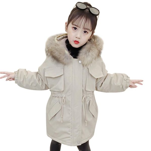 

jackets coat for girl fur hoodies cotton padded style children's jacket russian winter clothing 6 8 10 12 14, Blue;gray