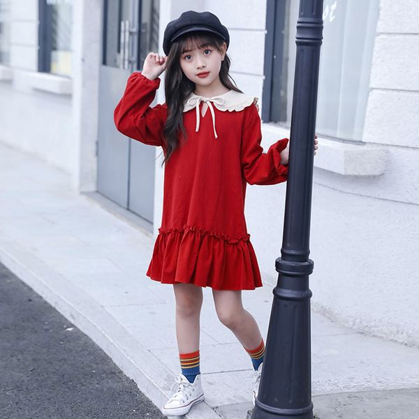 

girl dress casual girl party dress patchwork children dresses spring autumn childrens clothing 6 8 10 12 14, Red;yellow