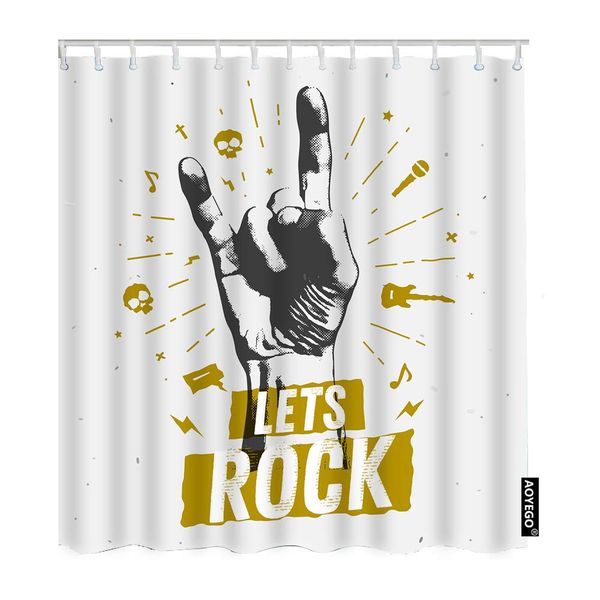 

music bathroom curtains vintage hipster rock n roll love gesture with guitar skull note word shower curtains 72x84 inch home
