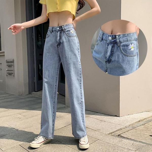 

women's jeans 2021 spring and autumn high-waisted straight-leg all-match thin daisy version mopping women, Blue