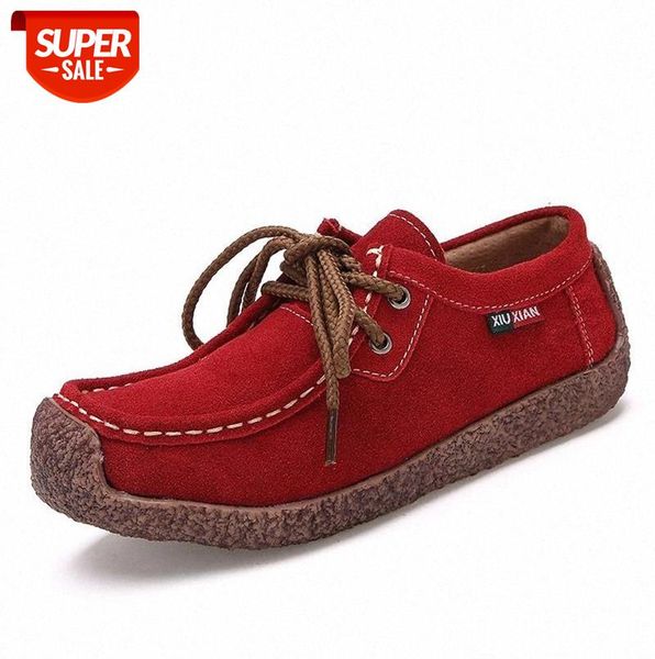 

women genuine leather shoes slip on oxfords casual shoes for woman pig suede inside summer ladies lace up flat sneakers #gh5z