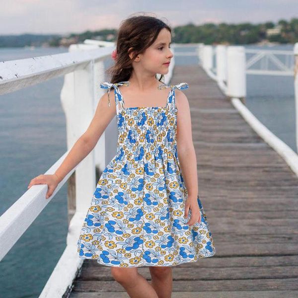 

girl's dresses toddler baby kids summer dress girl sleeveless strap floral pattern beach casual children clothing vetement fille, Red;yellow