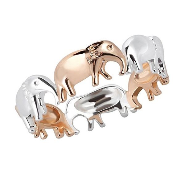 

electroplated two-color elephant women's ring, Slivery;golden