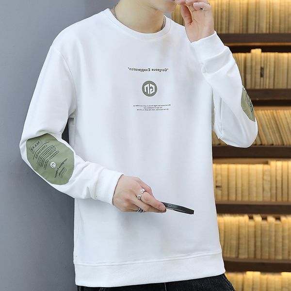 

ne autumn round sweater fashion embroidery tide brand long sve t casual coat bottomed shirt men's wear, Black