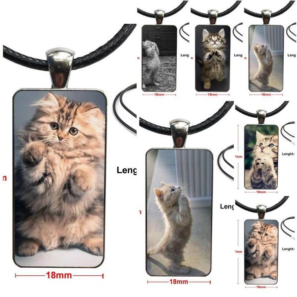 

pendant necklaces pretty praying kittens cats print for wedding glass cabochon necklace rectangle fashion, Silver